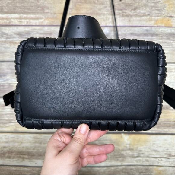 FURLA Black Woven Caos Leather Shoulder bucket bag with Textured Design - Picture 7 of 11